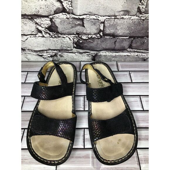 Alegria VER-582 Black Multicolor Shimmer Strap Wedge Sandals Women Sz 37EU/6.5US - Picture 16 of 16